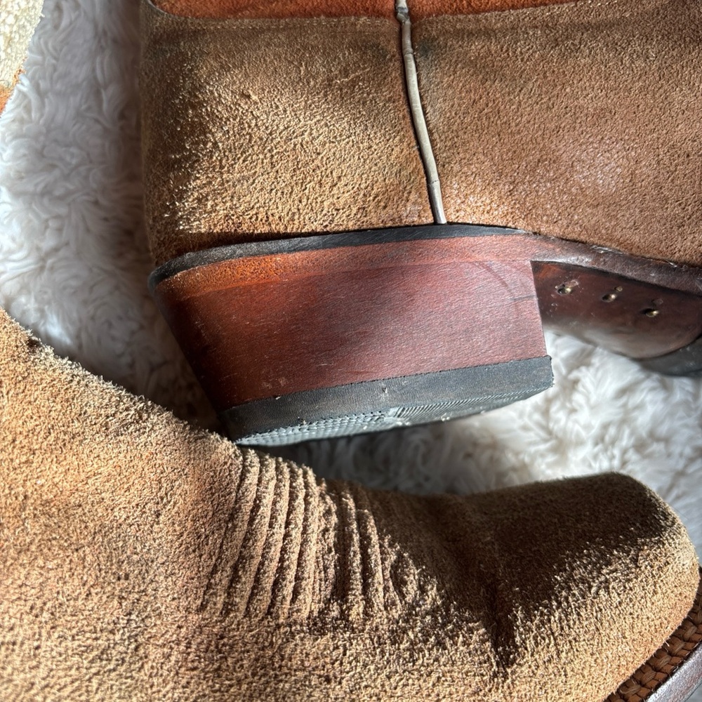 Vintage Justin Heritage Western Cowboy Boots Roughout 10EE Longhorn Inlay Texas - Picture 8 of 10